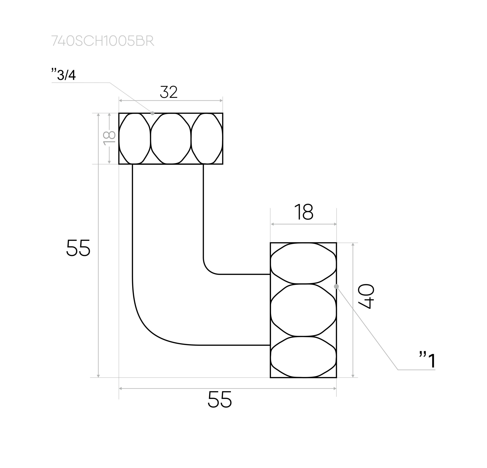 Изображение Соединение угловое 1"x3/4" гайка/гайка, Graphite Metallic (пара)