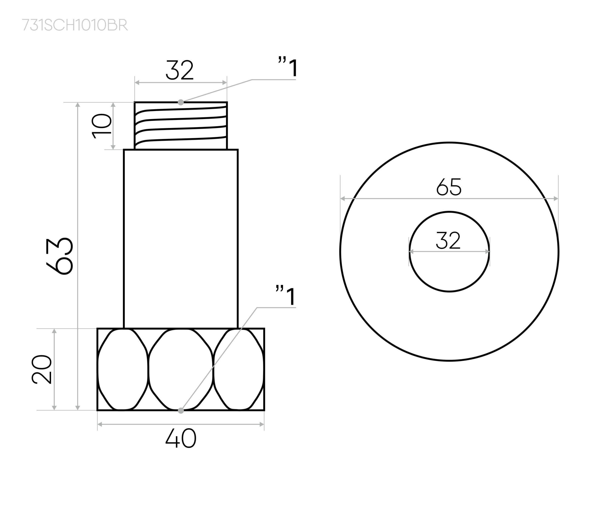 Изображение Соединение прямое 1"x1" гайка/штуцер, хром (пара)