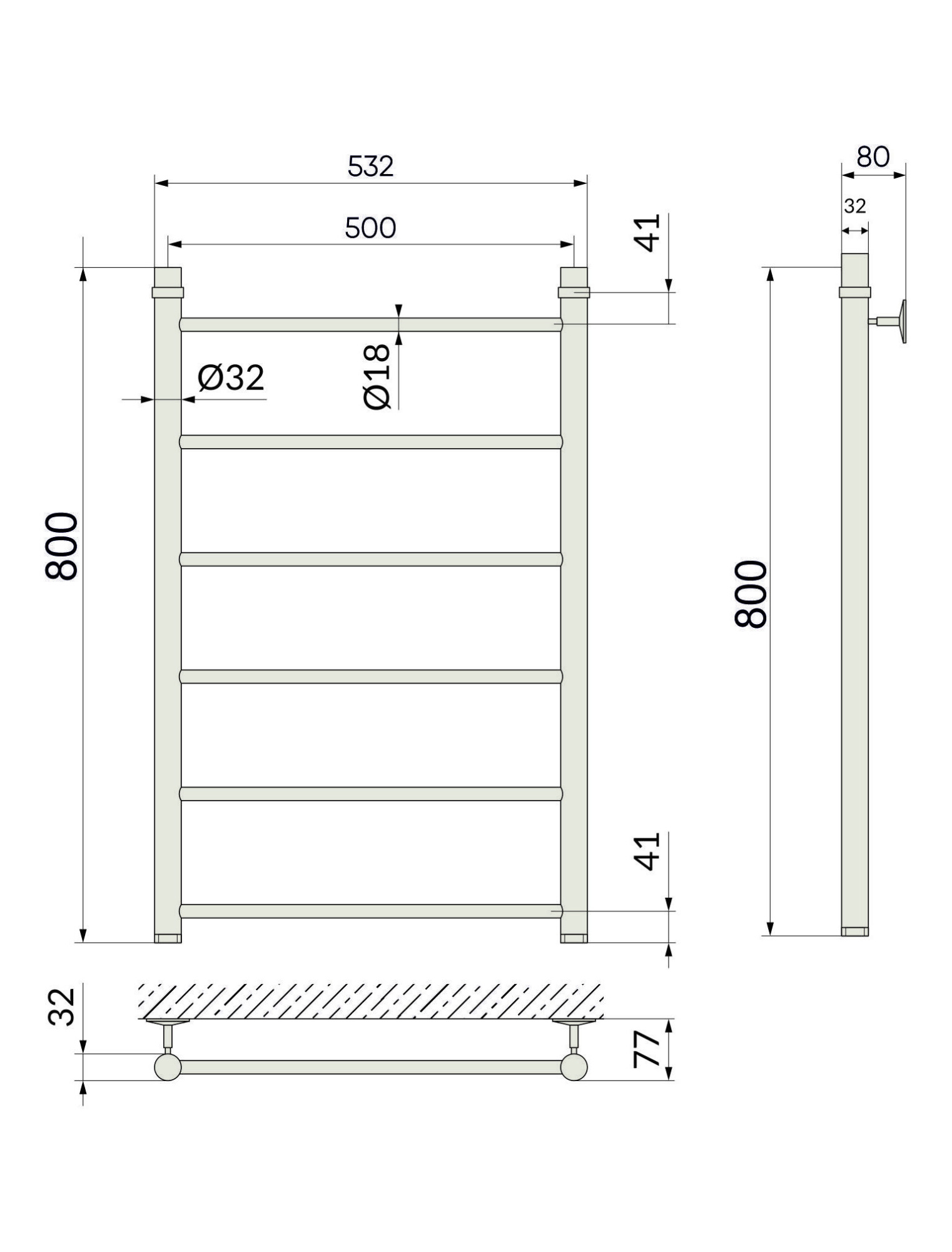Полотенцесушитель Line 80/50, Черный муар
