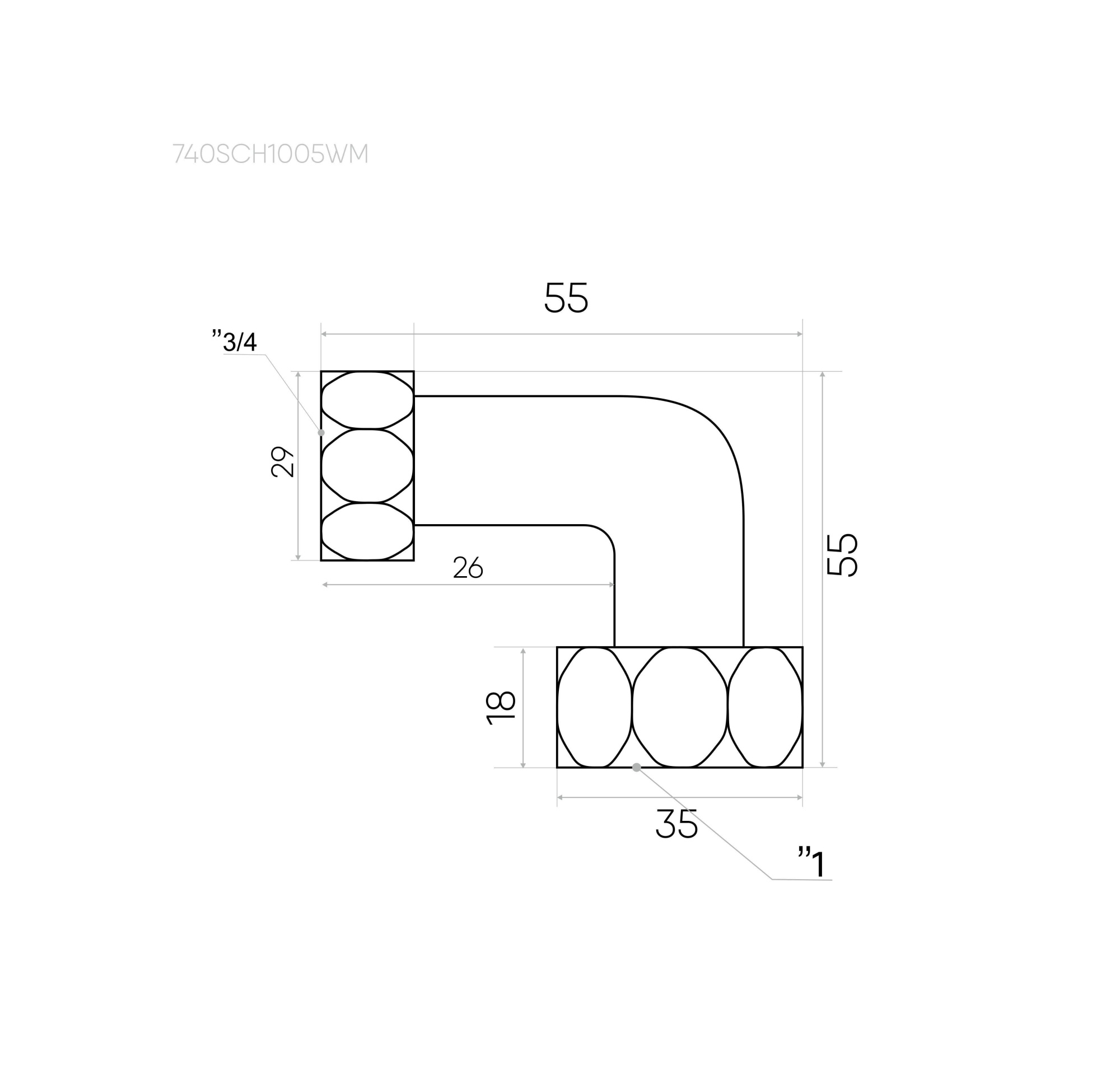 Изображение Соединение  углов. г/г 1"х3/4", Белый матовый, (пара)