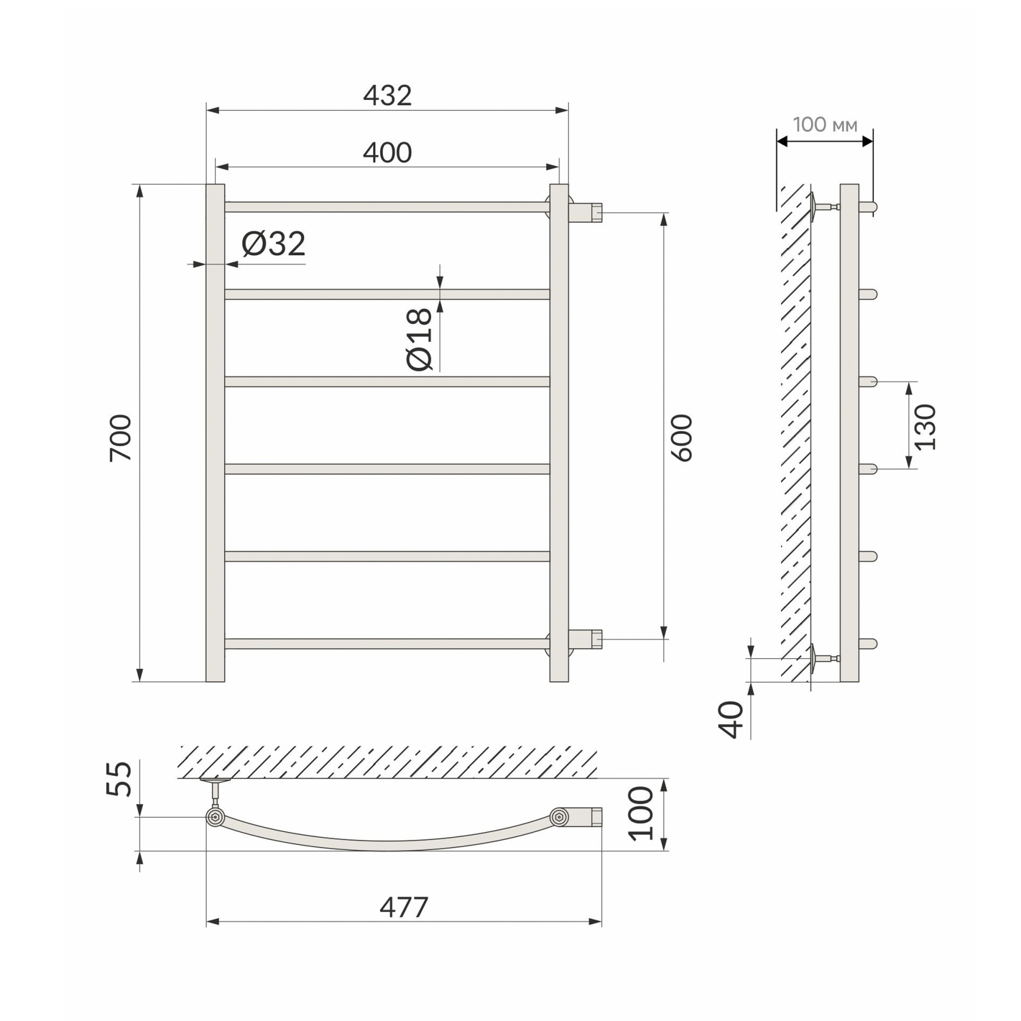 Arc, боковое подключение 70/40, к-2, Graphite Metallic