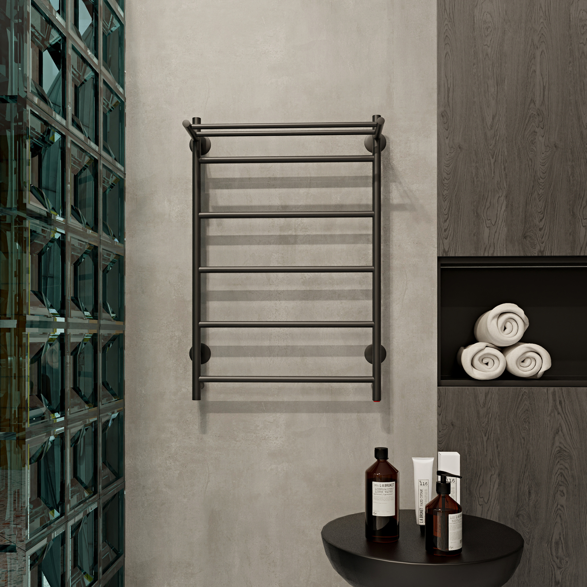 Полотенцесушитель Line с полкой 80/50 Черный Муар