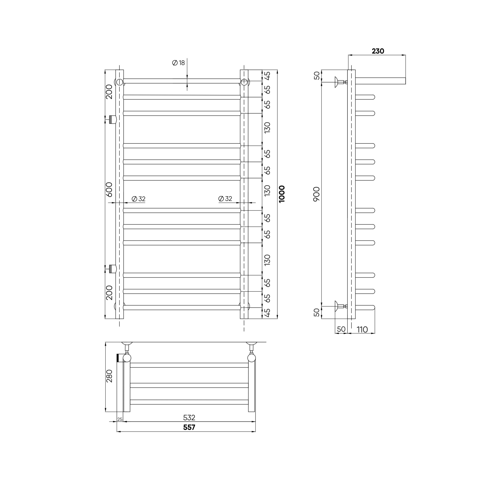 Brace с полочкой, боковое подключение 100/50, Graphite Metallic