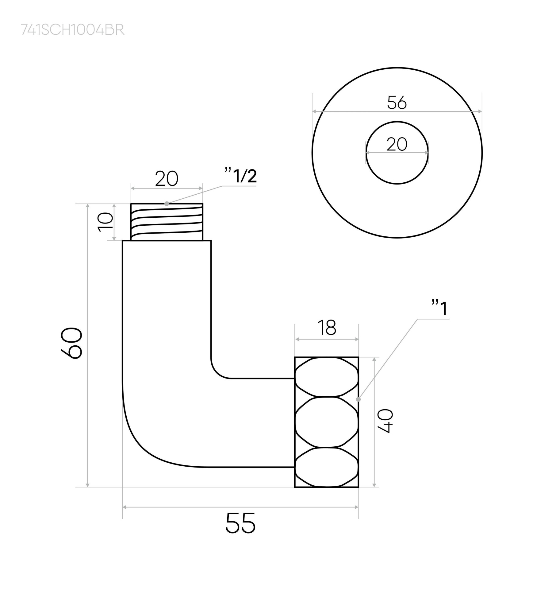Изображение Соединение угловое 1"x1/2" гайка/штуцер, Черный Муар (пара)