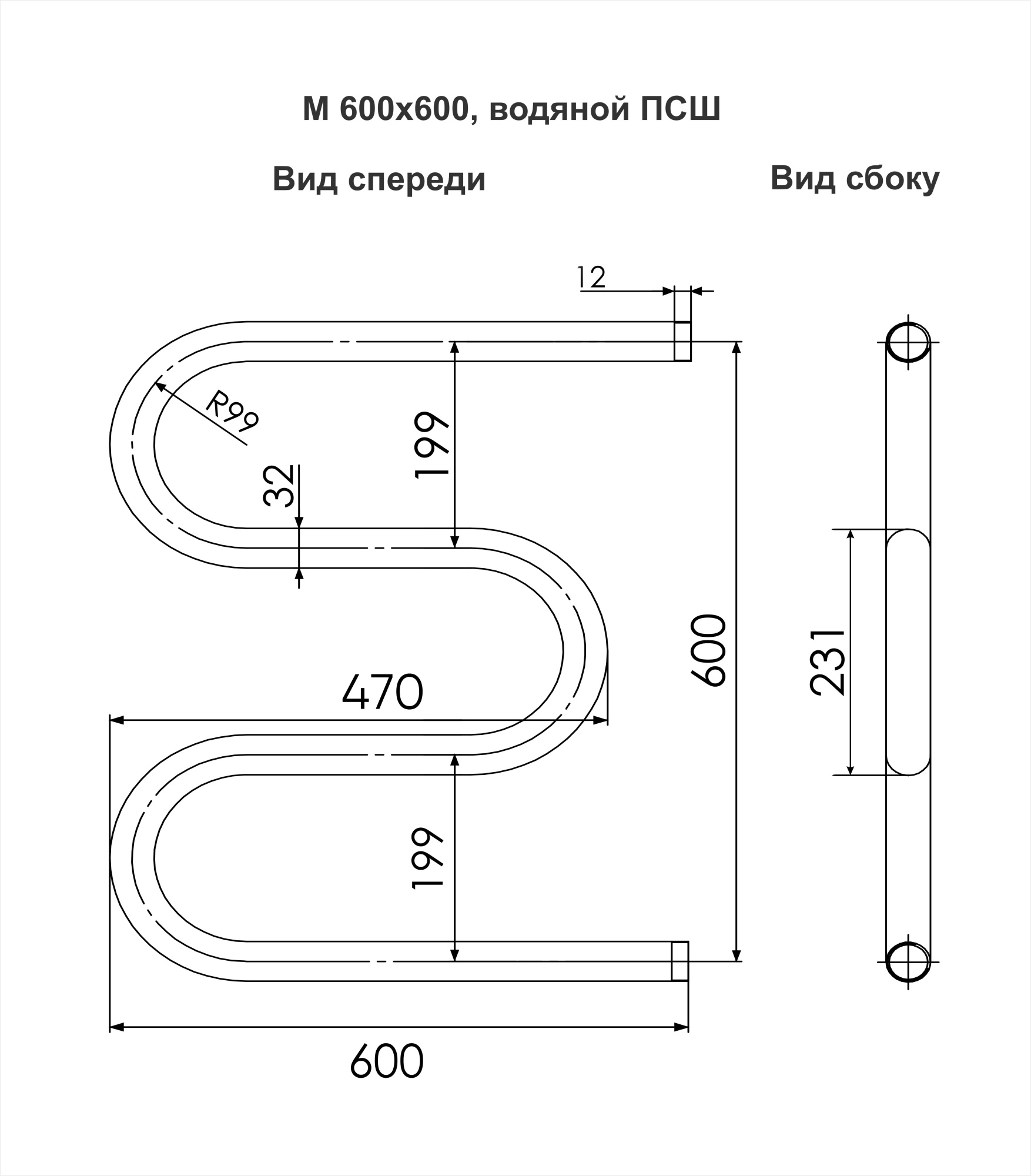 Полотенцесушитель M ¾"  60/60, Хром