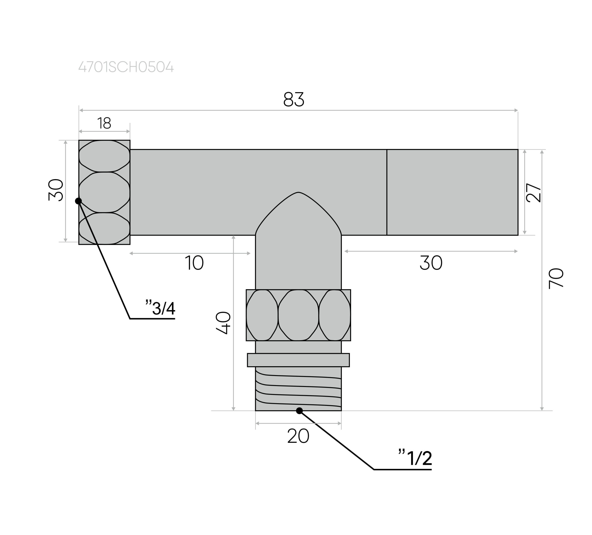 Изображение Вентиль круглый, угловой, 3/4"x1" гайка/штуцер, хром (пара)