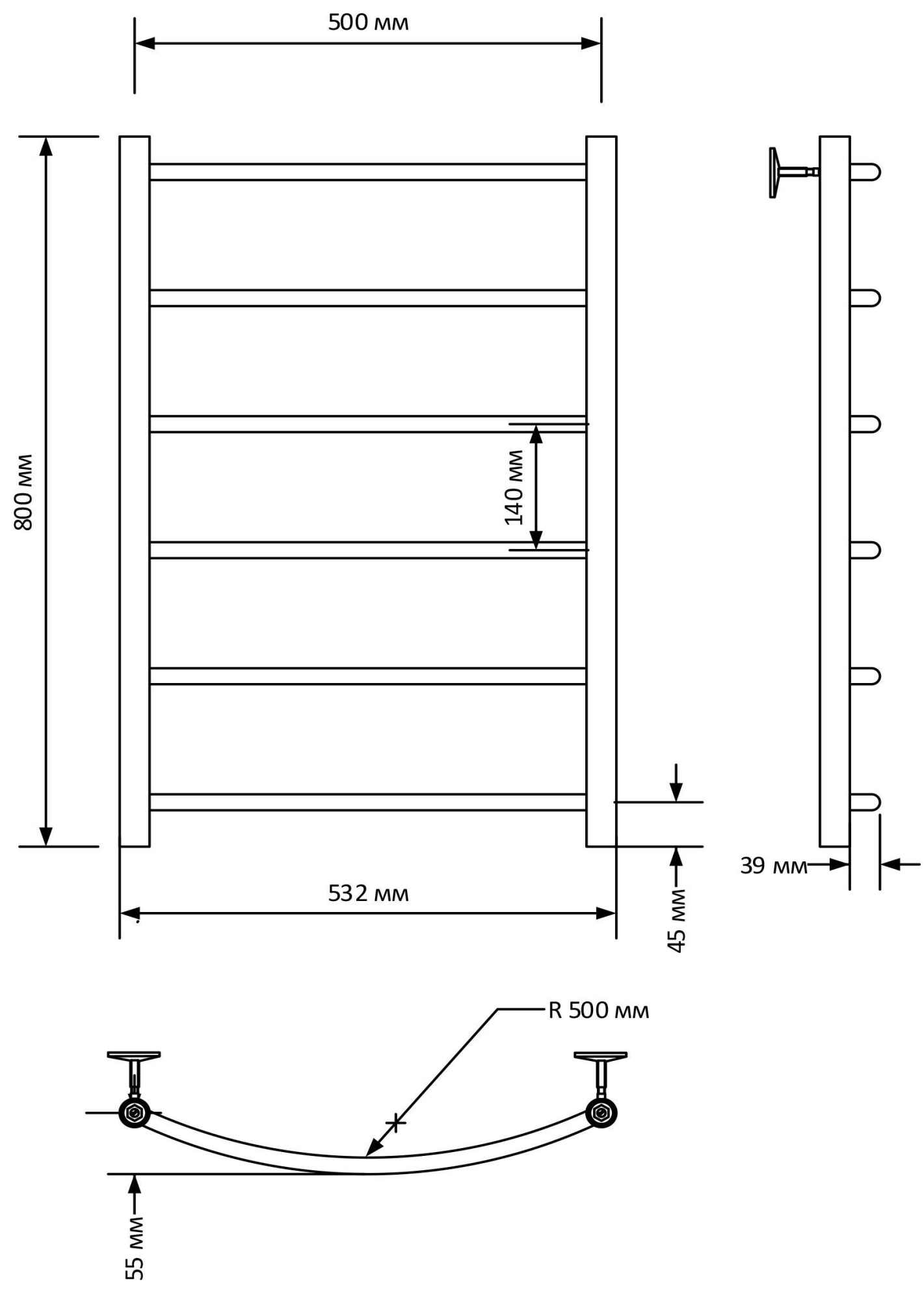 Полотенцесушитель Arc 80/50, Хром