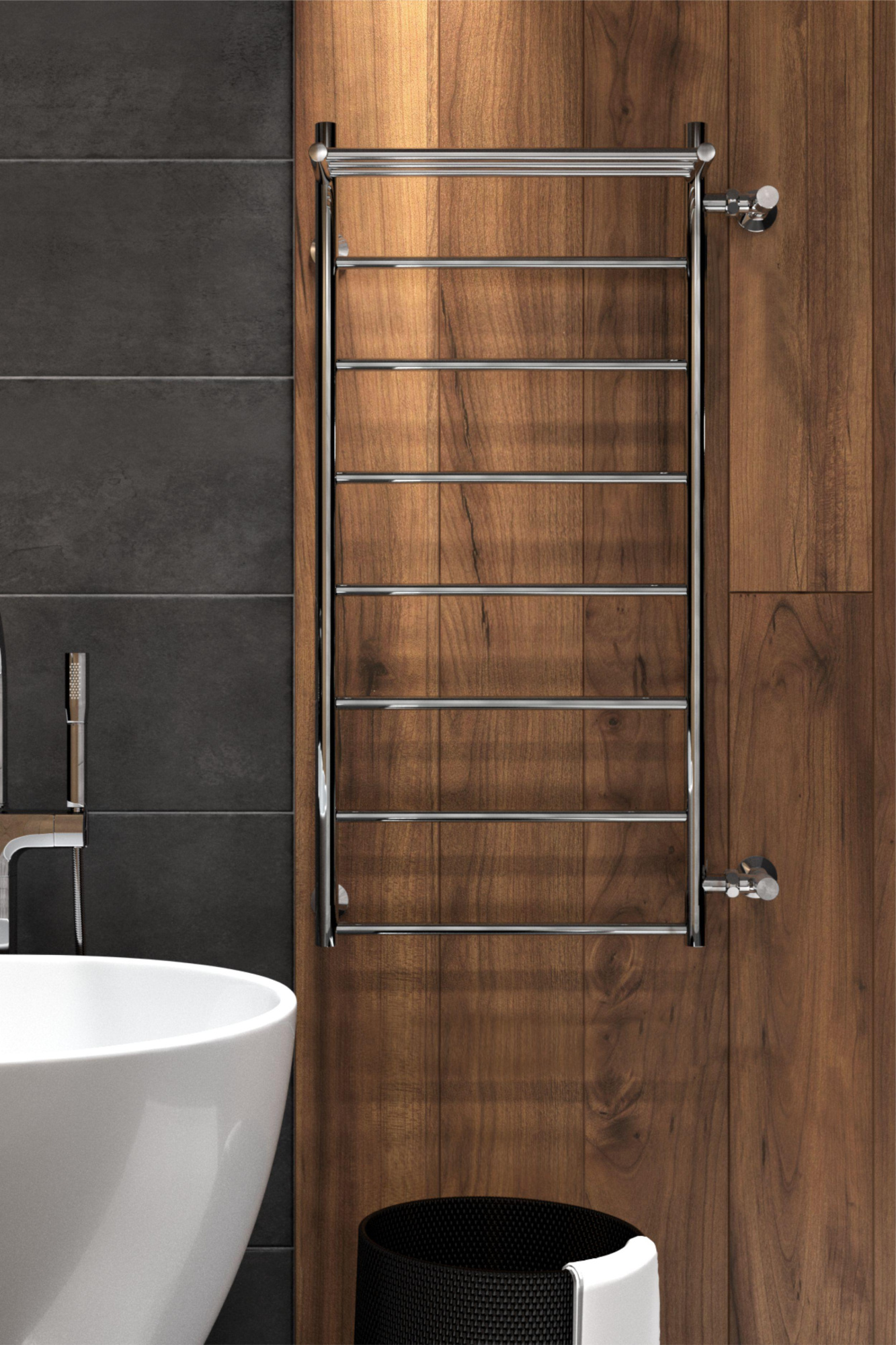 Line с полочкой, боковое подключение 110/50, Хром