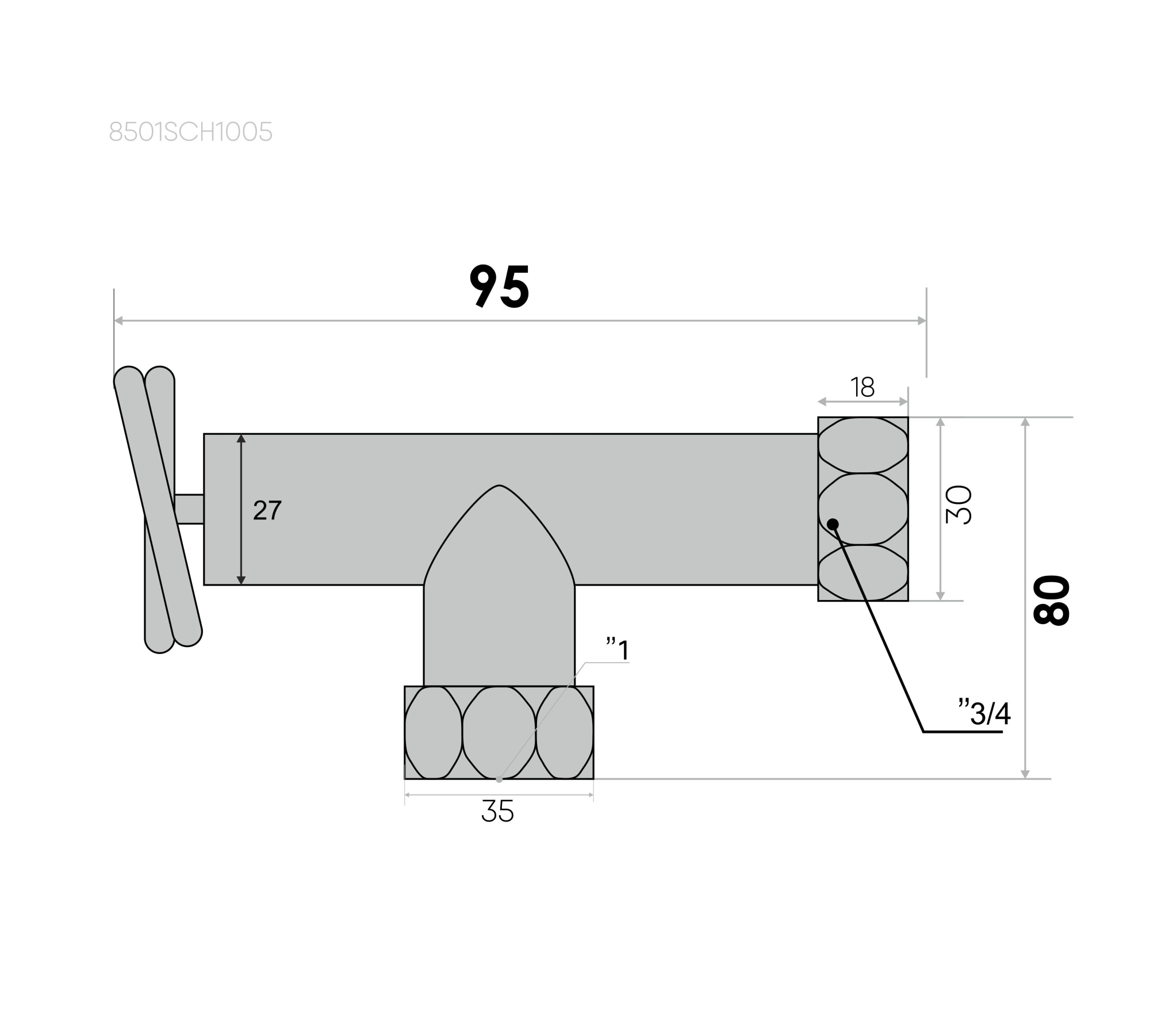 Изображение Вентиль крестовой угловой 1"х3/4", гайка/гайка, хром (пара)