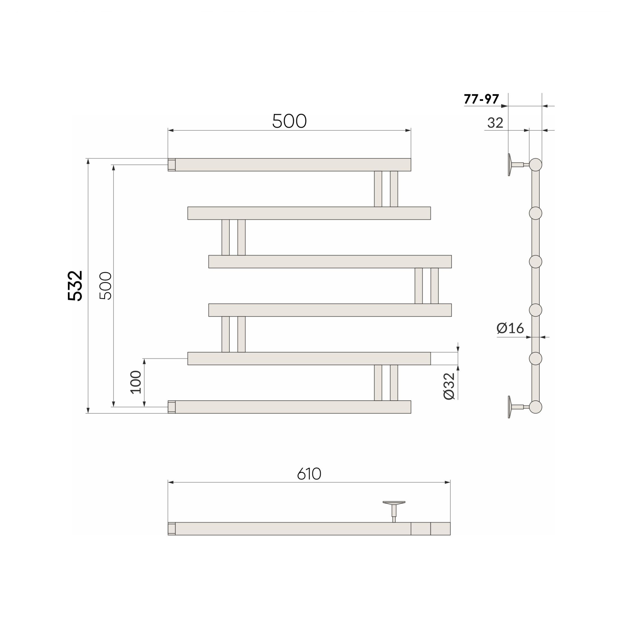 Полотенцесушитель Фокстрот Zip 50/50, Черный Матовый Полотенцесушитель Фокстрот Zip 50/50, Черный Матовый