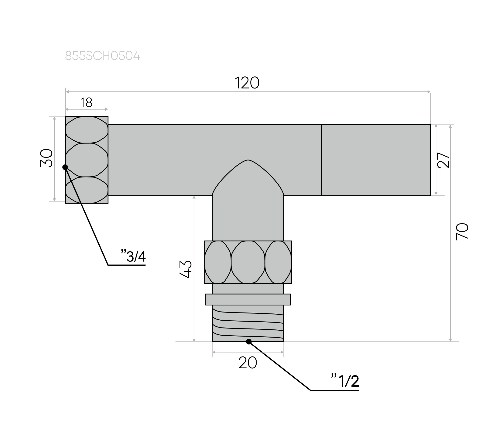 Изображение Вентиль квадратный угловой 3/4"х1/2" гайка/штуцер, хром (пара)