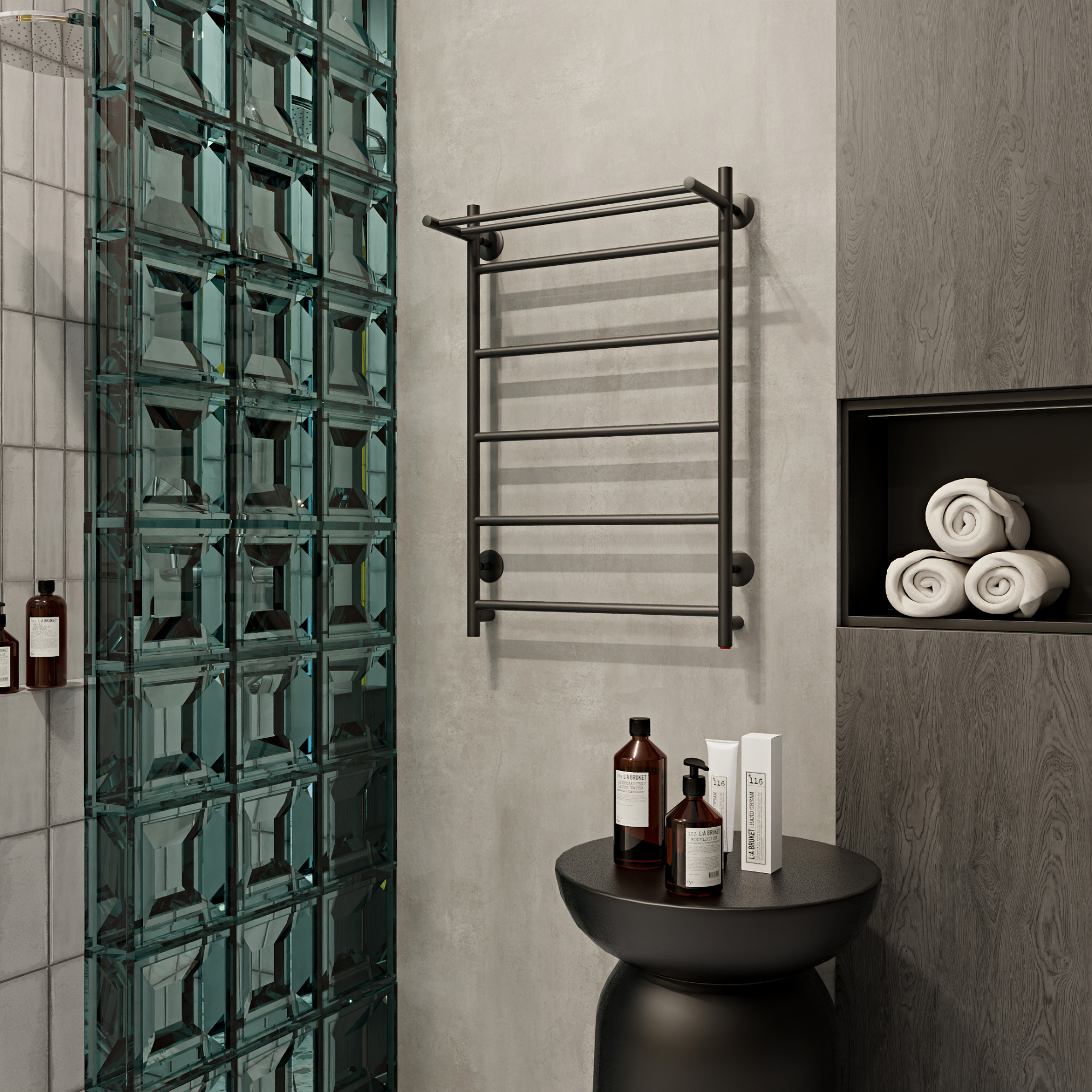 Полотенцесушитель Line с полкой 80/50 Черный Муар