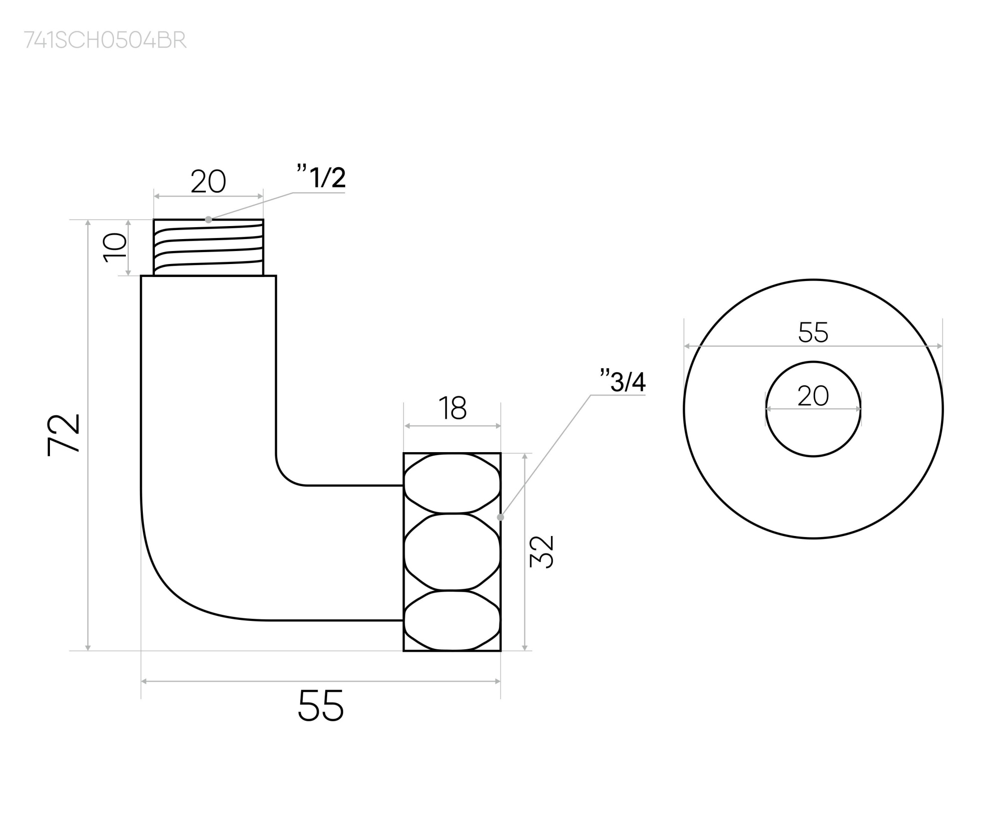 Изображение Соединение угловое 3/4"x1/2" гайка/штуцер, Magnetic Grey (пара)