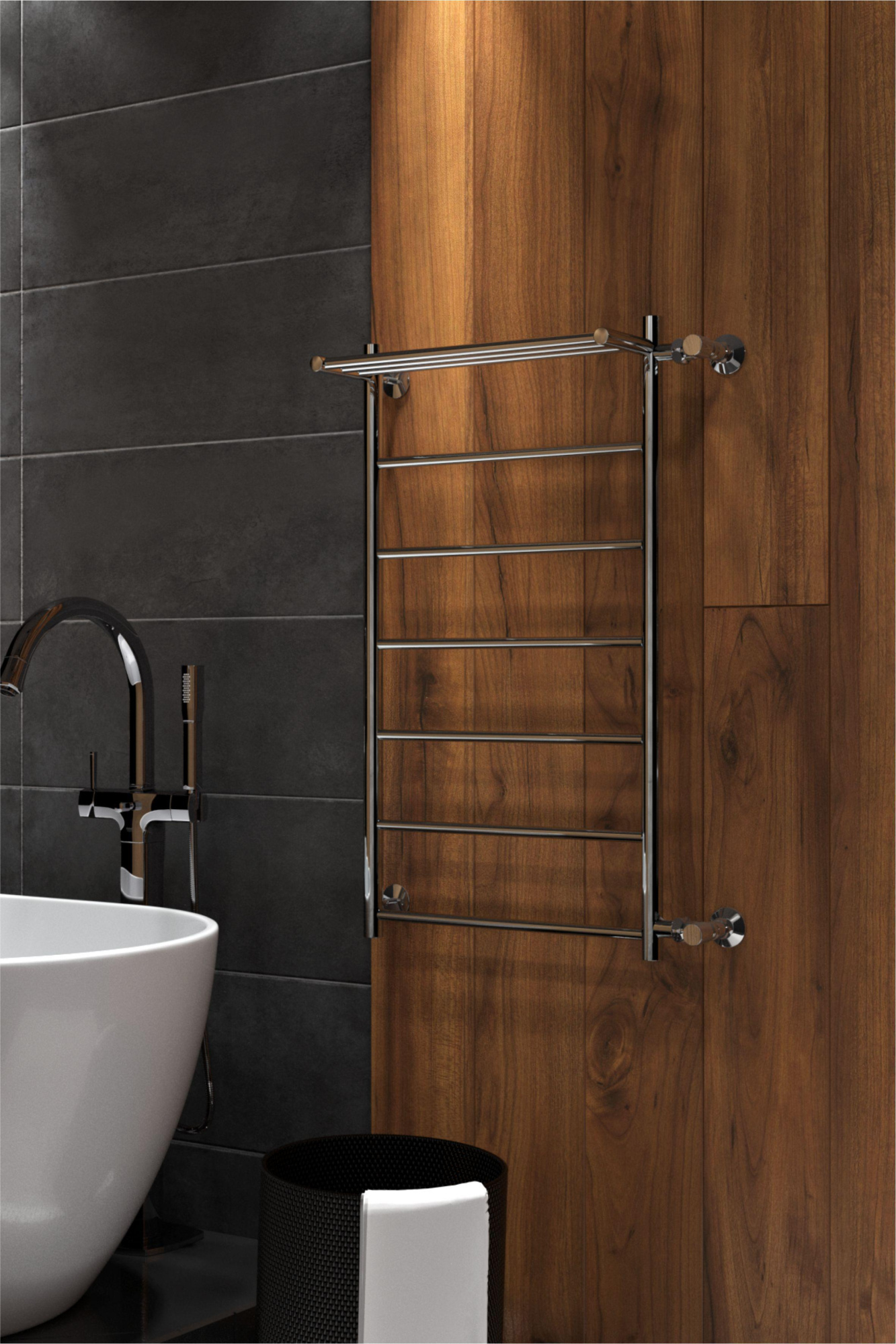 Line с полочкой, боковое подключение 90/50, Хром Line с полочкой, боковое подключение 90/50, Хром