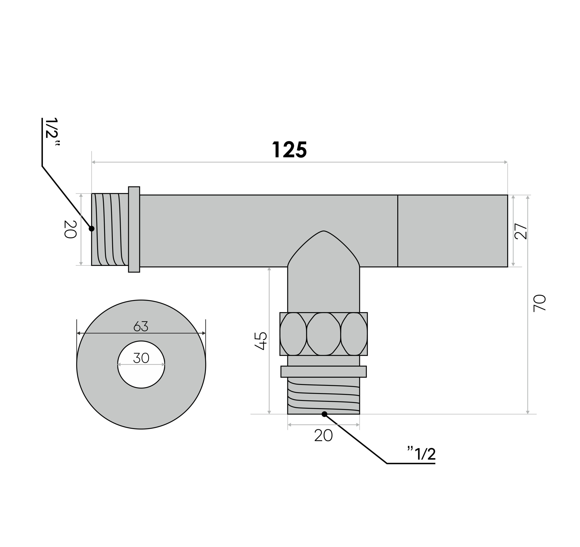 Изображение Вентиль круглый, угловой 1/2"х1/2" штуцер/штуцер, хром (пара)