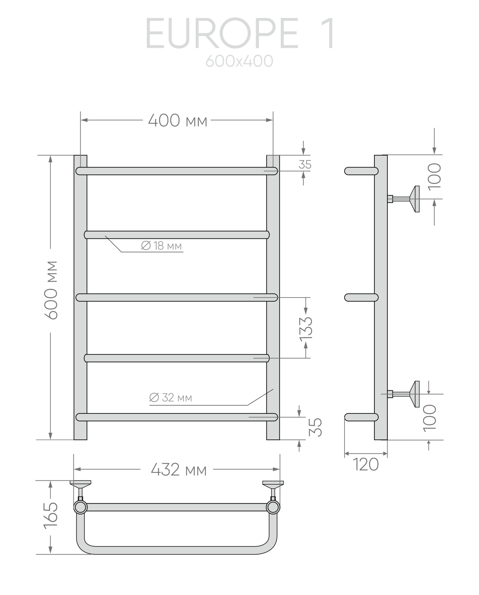 Полотенцесушитель Europe1 60/40, Хром