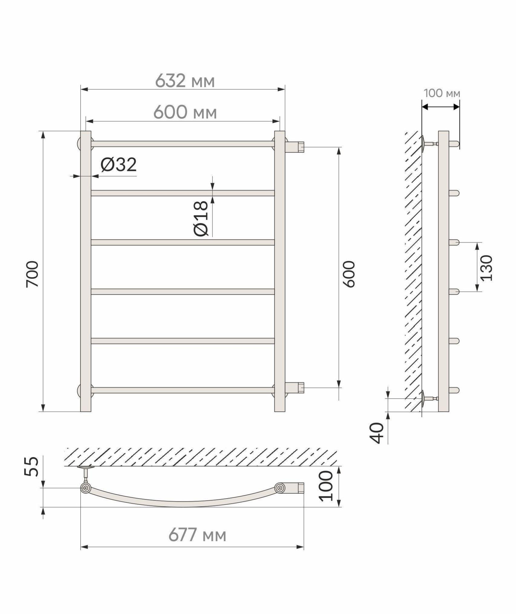 Arc, боковое подключение 70/60, Хром