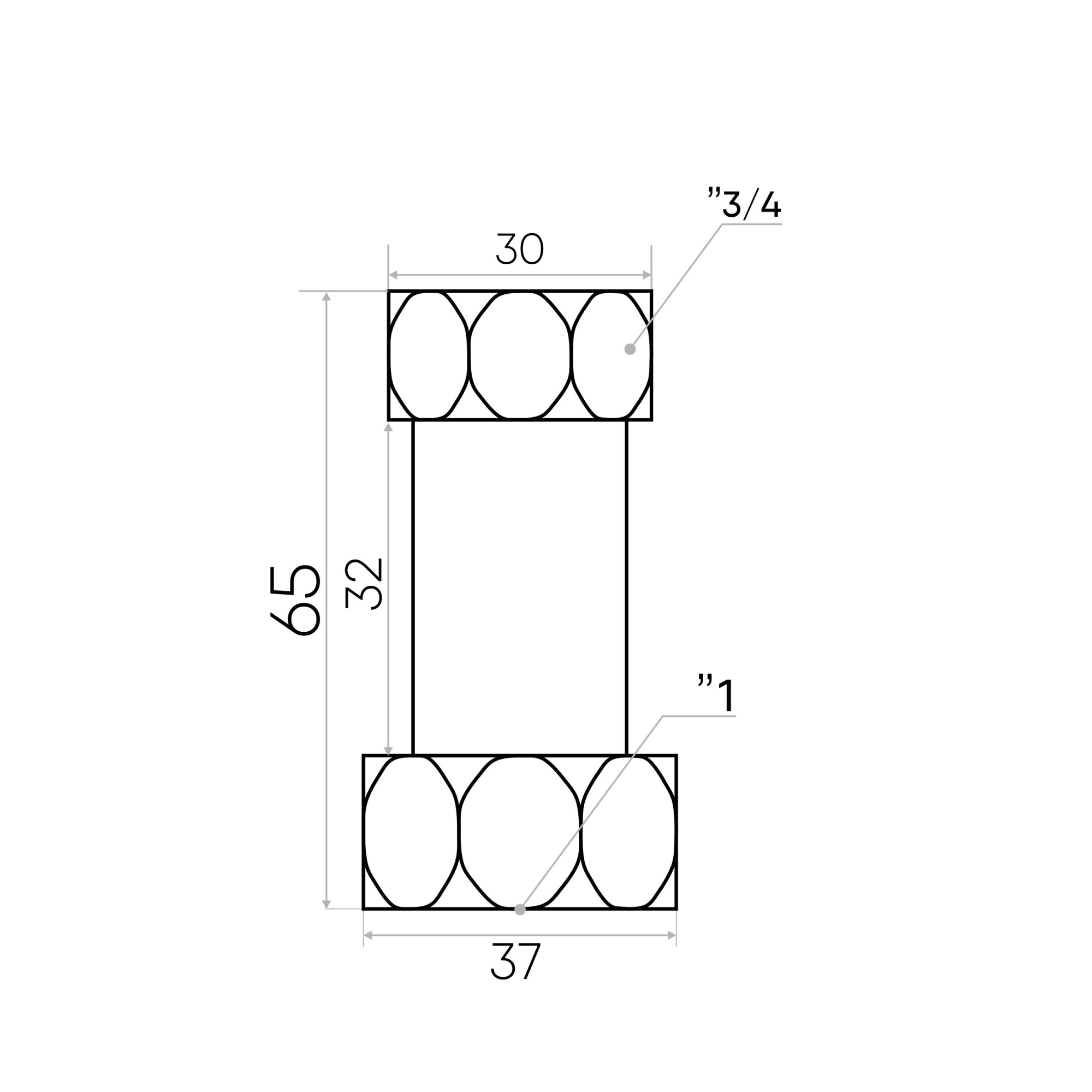 Изображение Соединение прямое 1"x3/4" гайка/гайка, Graphite Metallic (пара)