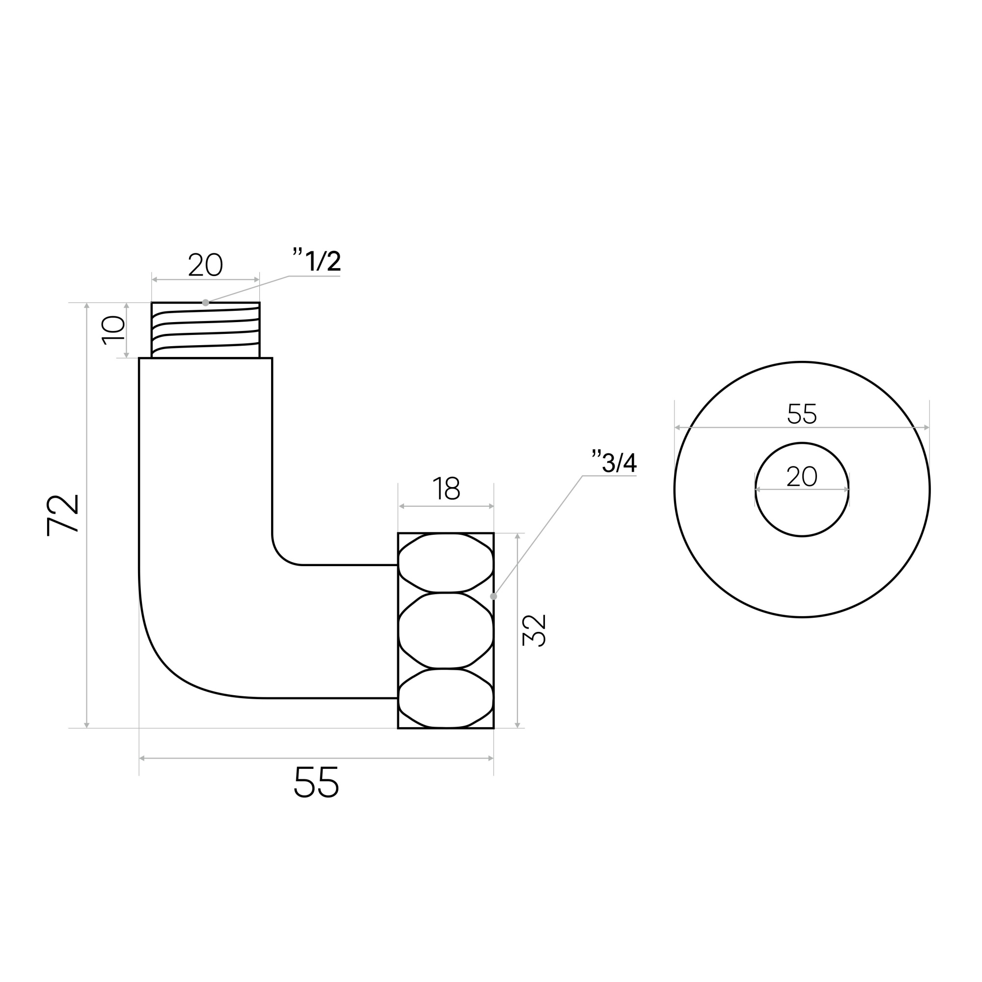 Изображение Соединение угловое 3/4"x1/2" гайка/штуцер, Graphite Metallic (пара)