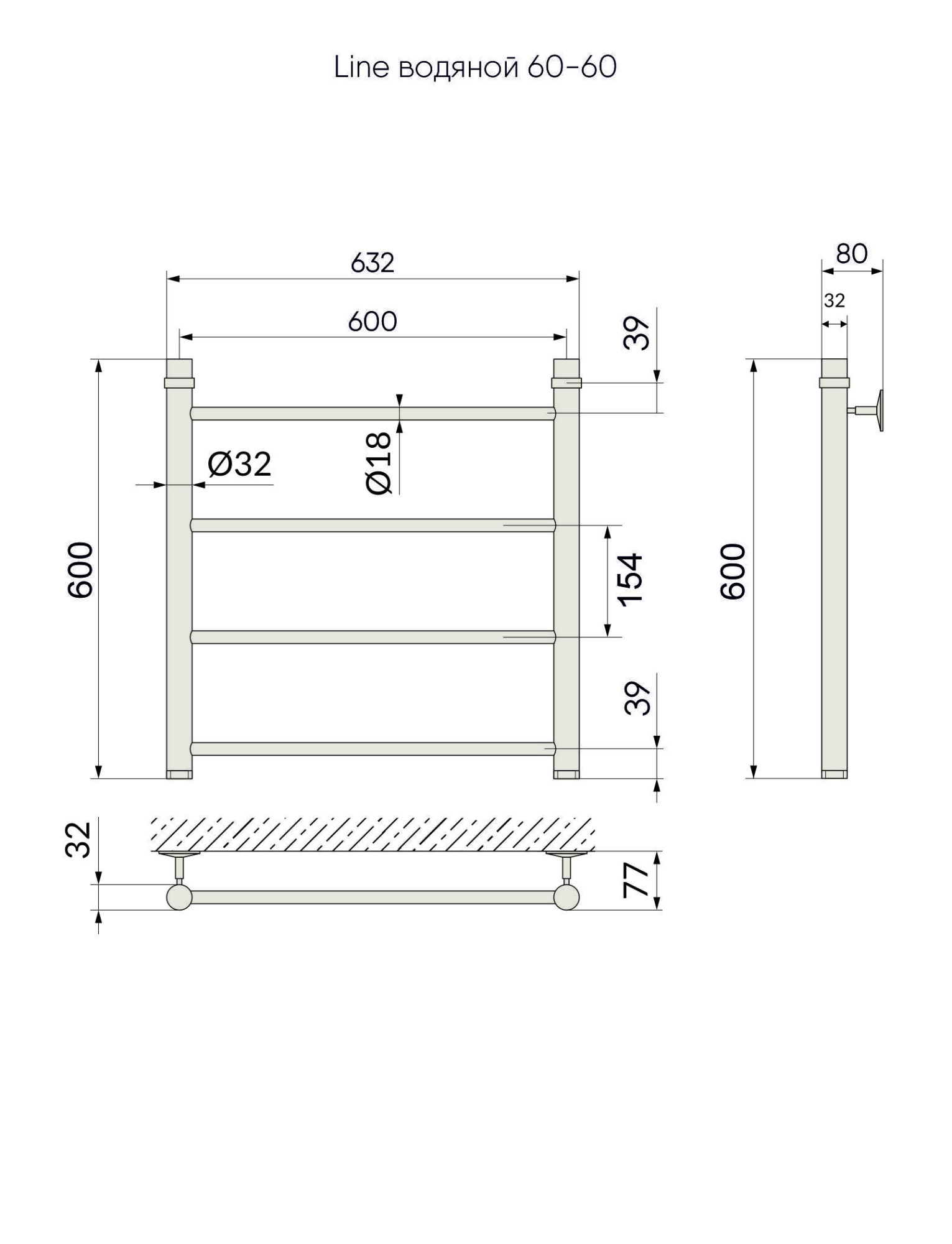 Полотенцесушитель Line 60/60, Хром
