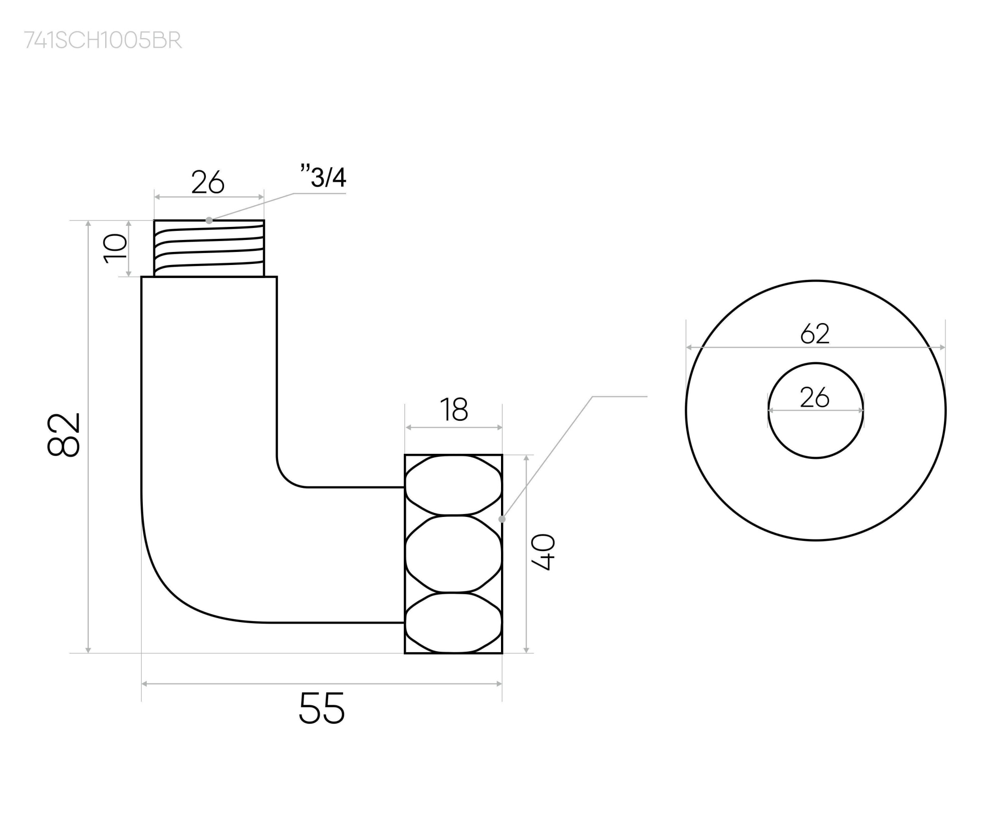 Изображение Соединение угловое 1"x3/4" гайка/штуцер, Белый матовый (пара)