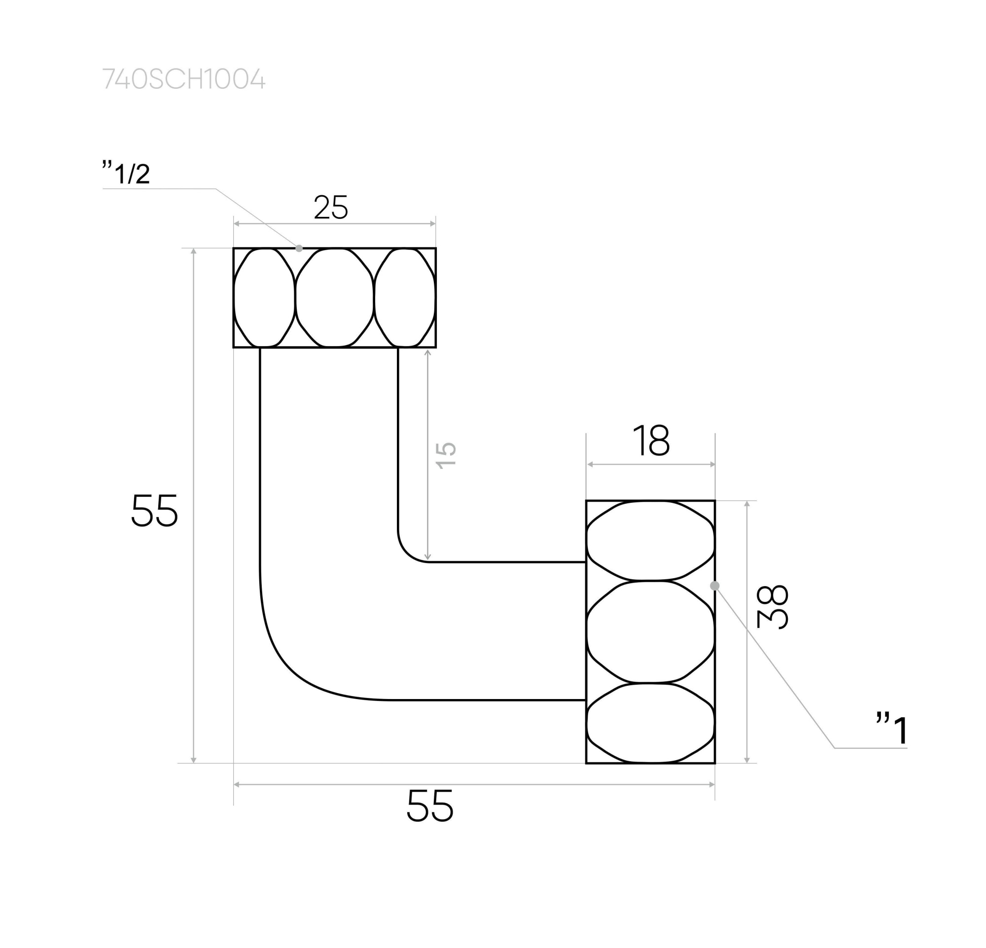 Изображение Соединение угловое 1"x1/2" гайка/гайка, хром (пара)